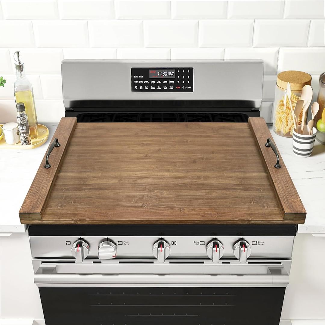Noodle Board Stove Cover with Handles, Multiple Stove Top Cover Board for Electric/Gas Stove Top (Retro Brown)
