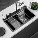 30in Black Drop In Kitchen Sink Multifunctional Digital Display Smart Drop In Kitchen Sink Honeycomb Nano Modern Kitchen Sinks with Cutting Board & 4 in 1 Pull-Out Faucet Workstation Sink