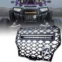 Xprite Black Steel Front Mesh Grille with 60W LED Amber Light Bar for 2017-2018 Polaris RZR 1000 XP Turbo