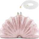 Women Acrylic Shell Shaped Clutch Luxury Marble Acrylic Chain Shoulder Bag Wedding Party Purses (Cherry Blossom Pink)