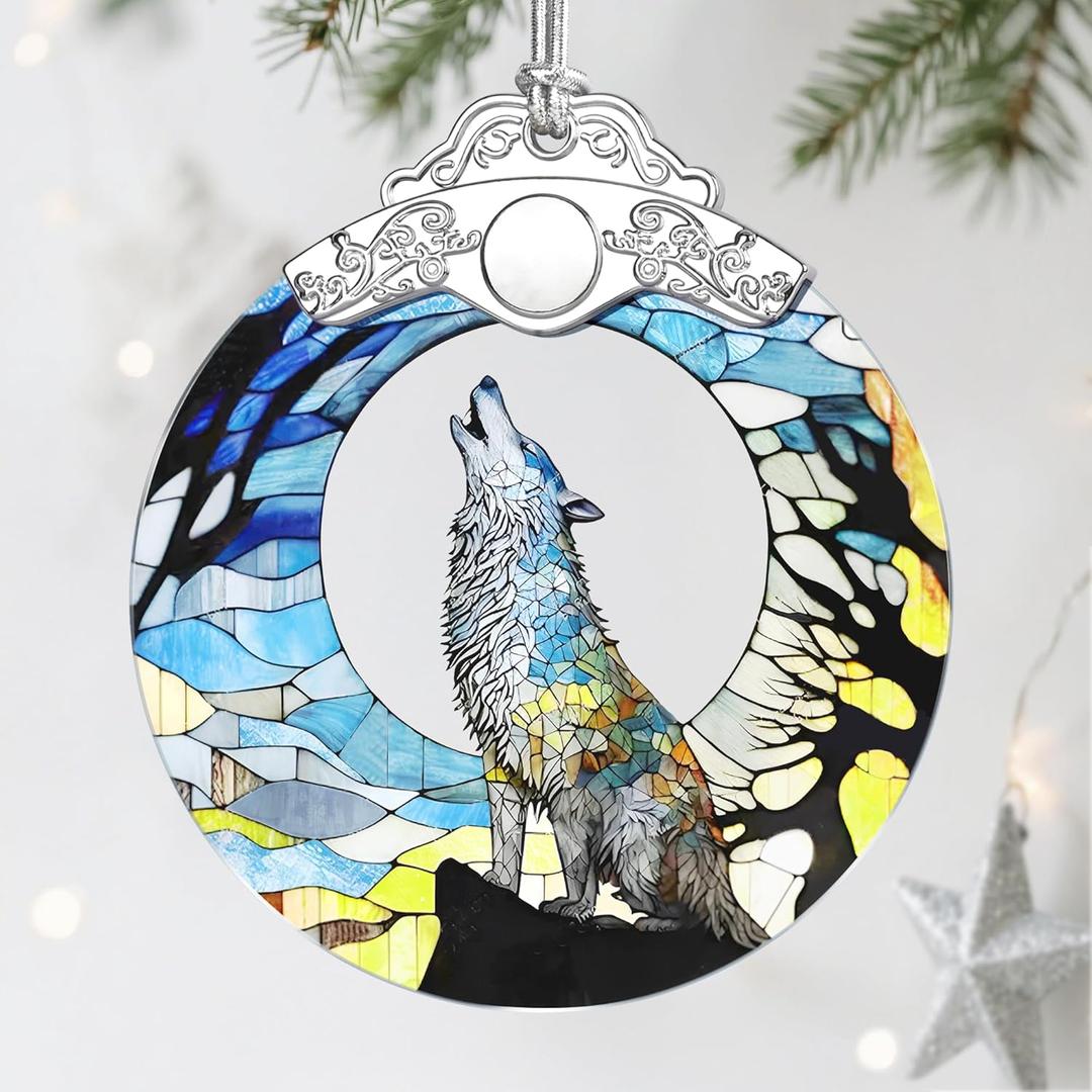 Stained Glass Ornament, Wolf Christmas Decorations, Christmas Ornaments for Tree, Holiday Ornament, Wolf Gifts, Holiday Party Gifts, Gift Ideas & Xmas Gift