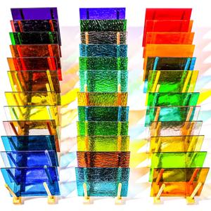 36 Sheets Transparent Stained Glass Sheets, 4 x 6 Inch Mosaic Glass Tiles Bulk for Crafts, Assorted Colors Cathedral Art Glasses Sheets for Stained Glass Making Projects