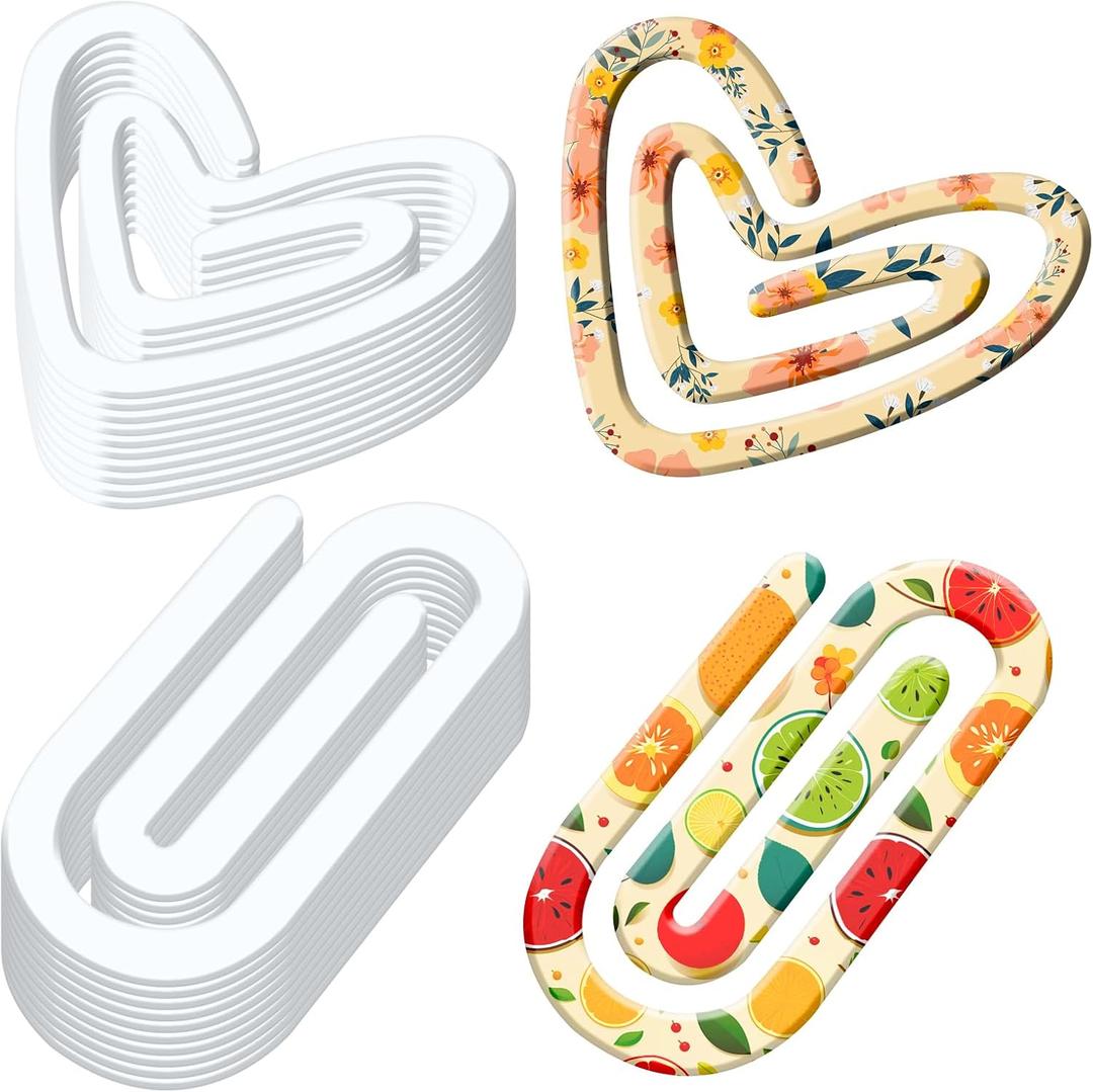 20 Pack Acrylic Sublimation Blanks Paper Clips Jumbo Set 4x2 Inch Sublimation Bookmarks and 3.2x3 Inch Heart Clear Paperclips for School Classroom Office Home DIY Supplies