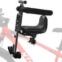 Front Mounted Child Bike Seat for Adult MTBInteractive Toddler Bicycle Carrier with Full Guardrail,Foot Pedals & Removable Foot Straps,Height Adjustable for Kids 15 Years (Up to 55lbs) (Black)