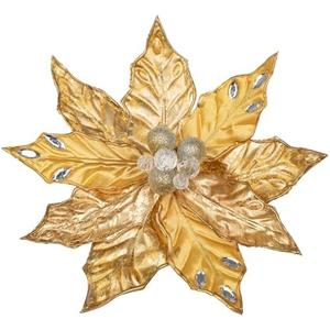 Hollyone 3PCS Poinsettia Christmas Flowers Artificial 11" Large Gold Glitter Poinsettia Flowers Christmas Tree Ornaments Floral Picks for Tree Wreath Garland Vase Table Centerpiece Home Decor