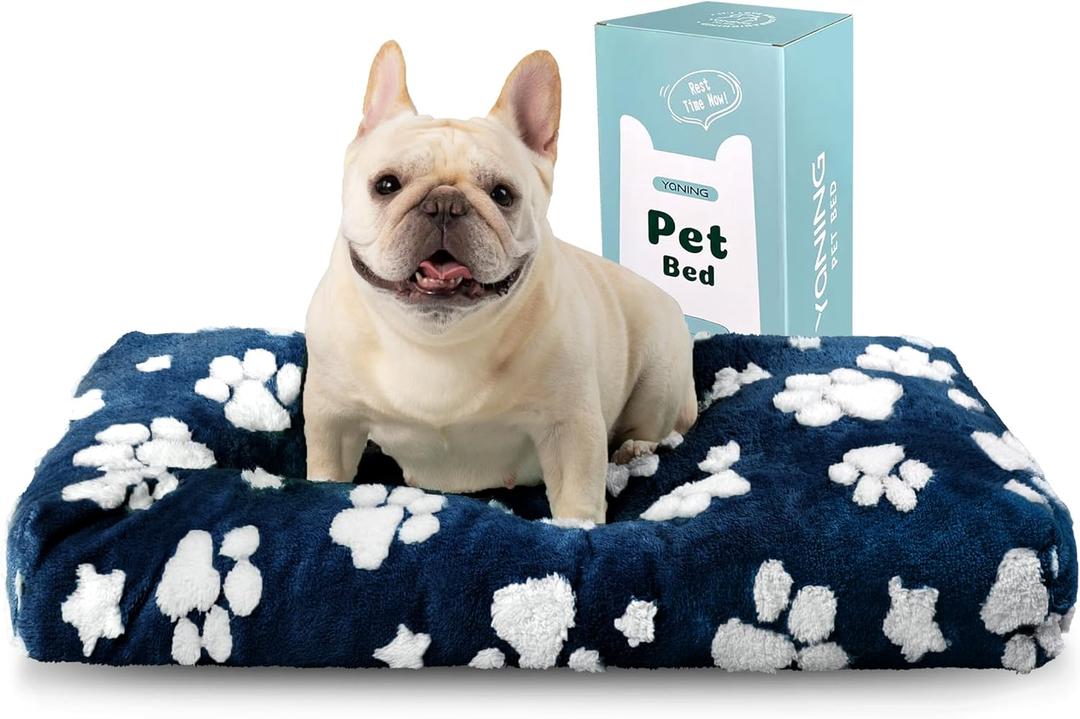 Dog Beds for Small Medium Dogs, Cute Thick Dog Bed for Crate Kennel, Fluffy Pet Bed with Removable Washable Cover and Anti-Slip Bottom, 30"x 20", Navy Paw