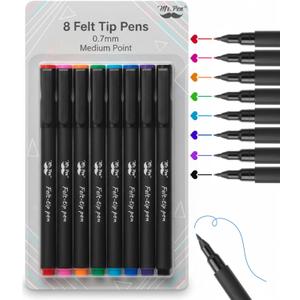 Mr. Pen- Felt Tip Pens, Assorted Colors, 8 Pack, 0.7mm, Bible Journaling Pens, Fine Felt Tip Pens Fine Point, Journaling, Note Taking, Fast Dry, Writing (Essential Brights)