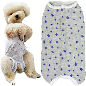 Dogs Recovery Suit Post Surgery Shirt for Puppy, Wound Protective Clothes for Little Animals(Grey Stars-m) (Gray, M)