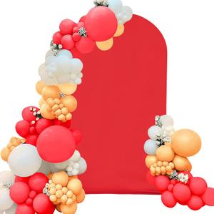 Spandex Fitted Wedding Arch Cover 6.6FT Red Arch Backdrop Cover, Round Top Chiara Backdrop Stand Covers for Wedding Birthday Party Baby Shower Banquet Arch Decoration (Red, 6.6FT)
