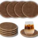 Dark Brown Rustic Leather Coasters for Drinks - Handmade Durable Drink Coasters Set with Holder for Tabletop Protection, Luxurious Home Dcor and Housewarming Gift