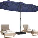 DomeShade 15ft Patio Umbrella with Base,Large Outdoor Double-Sided Rectangle Umbrella with Crank Handle, Market Umbrella for Poolside Garden Deck Backyard Beach Pools, Navy Blue