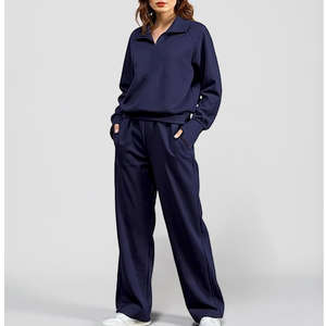 Track Suits for Women Set 2 Piece Lounge Set Lapel Half Zip Sweatshirt Wide Leg Pants Tracksuit Fall Travel Outfits. Size S