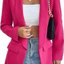 Nihsatin Women's Business Casual Blazer Lapel Collar Open Front Long Sleeve Jackets (XX-Large, Hot Pink)