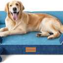 Extra Large Dog Bed, Orthopedic Dog Bed with Cooling Gel Memory Foam, Waterproof XL Pet Bed with Removable Washable Cover, 42" Pet Sofa Couch Dutch Velvet with Bone Toy, Navy Blue