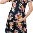 Womens Nursing Dresses Breastfeeding Short Sleeve Drawstring Maternity Nursing Dress with Pockets (Medium,Black Camellia)