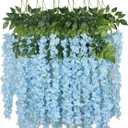 Duovlo 12 Piece Artificial Silk Wisteria Vine 3.6 Feet Hanging Flower Garland String Home Party Wedding Decor (Light Blue)