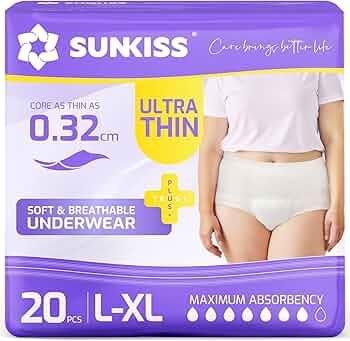 SUNKISS TrustPlus Women's Ultra Thin Incontinence Panties, 20 Disposable Underwear, White, Size L/XL, 7 Drops, Fast Absorption, Comfortable Protection for Urinary Leaks or Postpartum