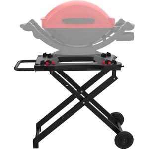 Grill Stand for Weber Q Grill Cart, BBQ Portable Grill Table for Weber Q1200 Q1000 Q2000 Q1400, Heavy-duty Trolley Collapsible Dining Table for Outdoor Camping BBQ Cooking Tailgating, Black, 2 Wheels