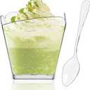 20 Pack 3.5 oz Clear Plastic Dessert Cups with 100 Tasting Spoons, Square Parfait Appetizer Cups for Party, Weddings