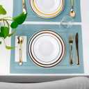 Blue Placemats Set of 6, Woven Vinyl PVC Place Mats for Dining Table, Heat Resistant Washable Table Mats, 17 x 12 in