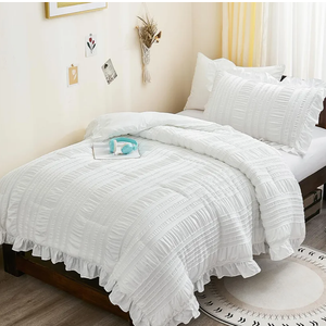 WONGS BEDDING Comforter Full Size, White Ruffle Comforter for Dorm Room Essentials for Full Bed, Soft Seersucker Textured Bedding Set Full Size Comforter Sets for Girls 90"×78"