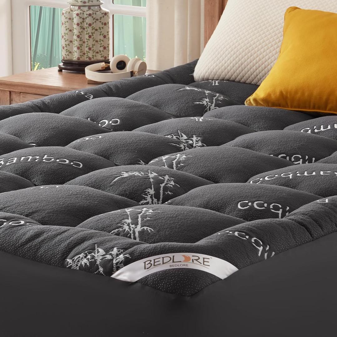 BEDLORE King Mattress Topper Viscose Derived from Bamboo, Thick Pillow Top Mattress Pad with Stretchable Pockets for 6"-18" Mattress, Soft Breathable Mattress Topper for Back Pain Relief(Dark Gray)
