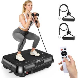 Bigzzia Vibration Plate Exercise Machine for Weight Loss 250-Speed Platform with Remote & Resistance Bands, 450 lbs Capacity Quiet Full Body Workout for Lymphatic Drainage at Home (Black)