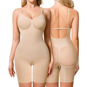 Irisnaya Shapewear Bodysuit for Women Tummy Control Backless Low Back Body Suits for Womens Full Body Shaper Body Suit (Beige, M)