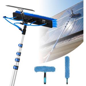 VEVOR Solar Panel Cleaning Kit, 26 ft, Water Fed Pole Kit with Cleaning Brush, Squeegee, Soap Dispenser, Extendable Aluminum Telescopic Pole, 180 Rotatable Brush Head, for Roof Mounted Solar Panels