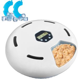 Automatic Cat Feeder Wet&Dry Food, 6 Meal Timed Pet Dispenser Easily Programmable &Easy to Clean,with 2 Ice Packs Auto Feeder for Cats/Small Dogs (snow white)