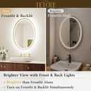 TETOTE Gold Oval Led Mirror with Lights 20" x 28" Metal Framed Oval Lighted Bathroom Vanity Mirror Wall Mounted, Front and Backlit 3 Color Stepless Dimmable Anti Fog, Shatterproof, CRI 90+