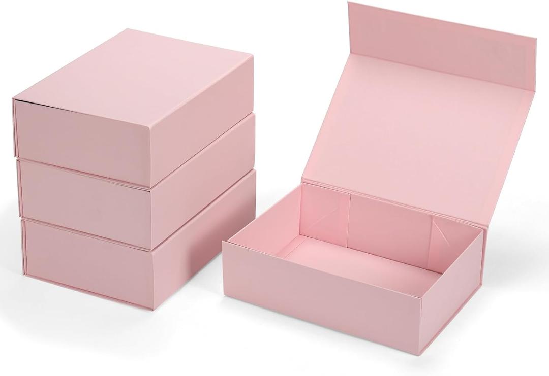 Ditwis 4 Pack 10.5x7.5x3.1 Inches Gift Boxes with Magnetic Closure Lids, Pink Magnetic Box for Wedding, Groomsmen Bridesmaid Proposal, Birthdays, Mother's Day