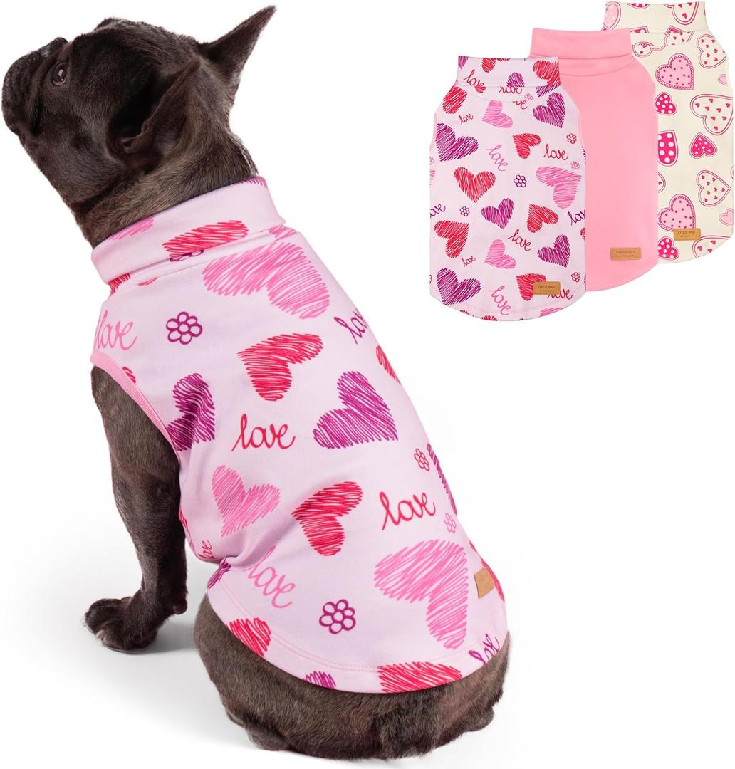 KYEESE 3Pack Valentines Dog Sweater, Warm Turtleneck Small Dog Sweater, Soft Dogs Sweaters for Small Dogs, Fleece Pet Clothes, Stretchy Pet Sweatshirt, Comfy Pets Shirt Vest, M