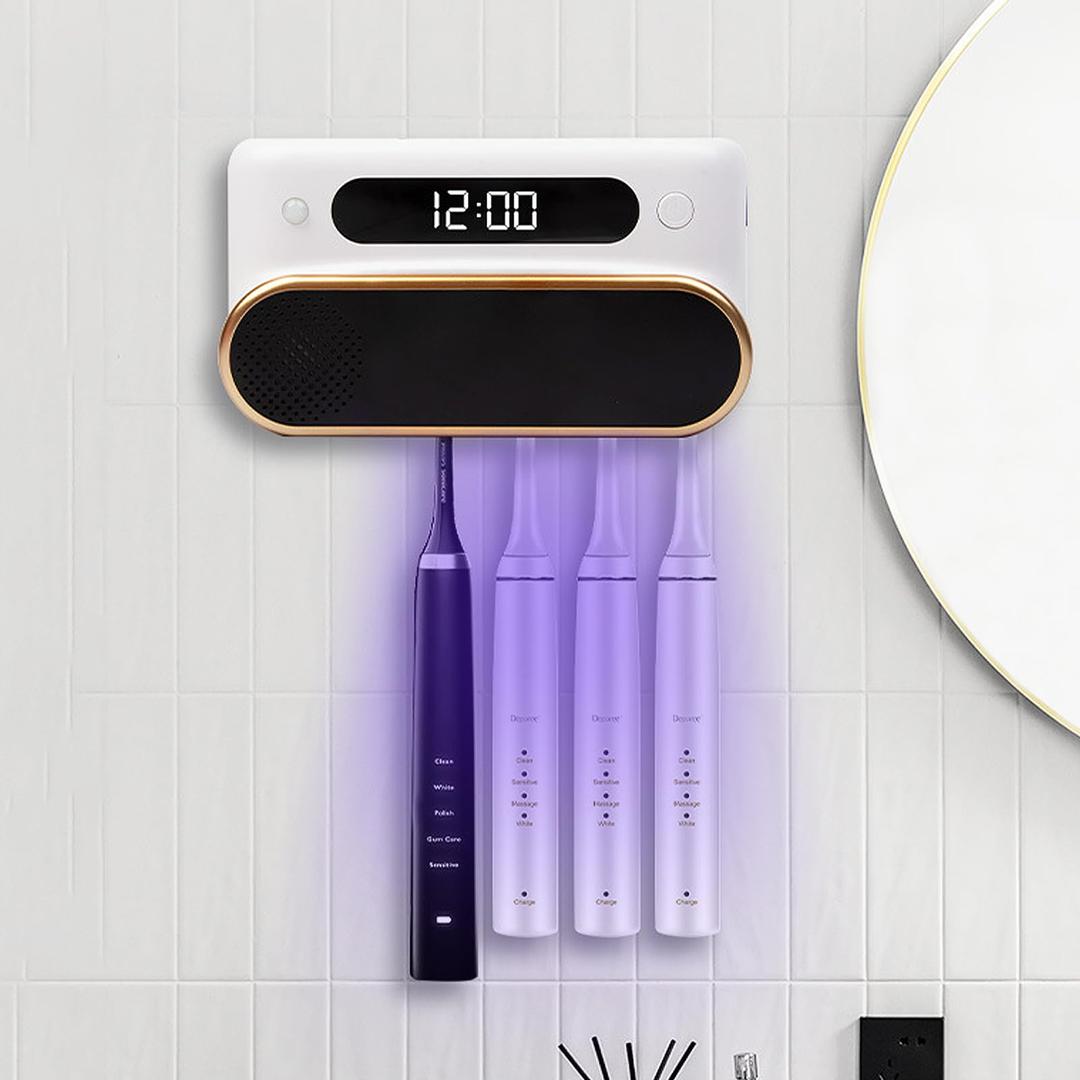 Smart Toothbrush Holder, Wall Mounted Toothbrush Holder with Cleaning & Drying, 4 Toothbrush Slots Cleaner Case with Dust Cover, Toothbrush Organizer for Bathroom (White)