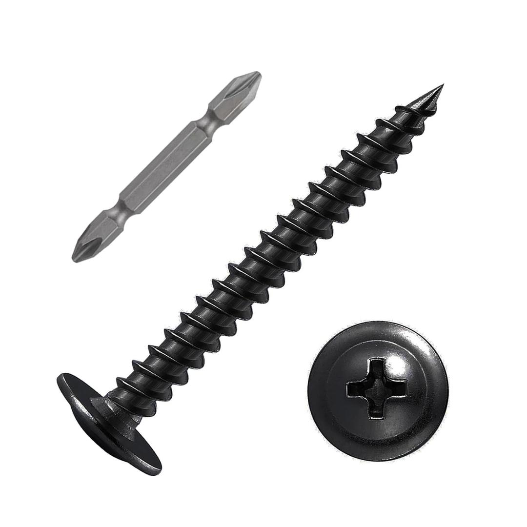 (100 pcs) Wensilon #102" Black Phillips Truss Head Wood Screws Quick Metal Self Tapping (#10x2")