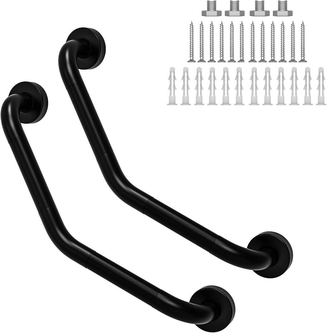 16 Inch Angled Grab Bar 2 Pack, ZUEXT Anti Slip Black Shower Grab Bar Handles, Stainless Steel Knurled Bathroom Balance Bar, Safety Hand Rail Support,Handicap Elderly Injury Senior Assist Bath Handle 16 Inch Angled Grab Bar 2 Pack, ZUEXT Anti Slip Black Shower Grab Bar Handles, Stainless Steel Knurled Bathroom Balance Bar, Safety Hand Rail Support,Handicap Elderly Injury Senior Assist Bath Handle