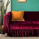 GLORY SEASON Velvet Sofa Cover Soft Decorative Luxurious Solid Exquisite Ruffle Trim,Retro Farmhouse Vintage Sofa Slipcover Couch Furniture Protector for 2-3 Cushion Sofa 1PC 71"x118" Amaranth