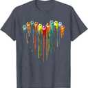Colorful Dog paw Heart Print Watercolors Painting Heart Dogs T-Shirt, Heather Blue Size Small