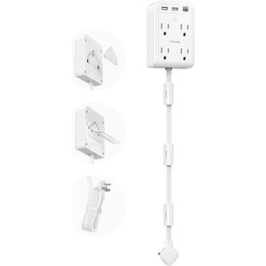 Short Power Strip 2FT - Flat Wall Extension Cord with 4AC Outlet and 3 USB Ports(1 Type C), Multi Plug Outlet Extender Small Surge Protector for Home Office Dorm, White