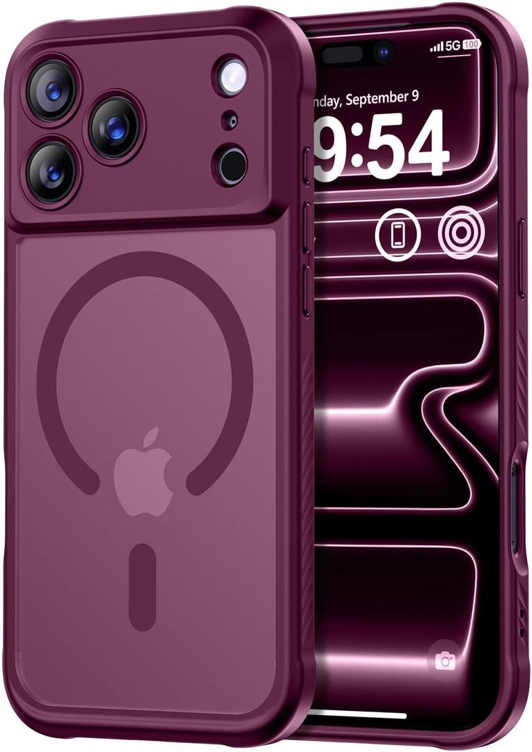 Thomo Magnetic for iPhone 17 Pro Max Case, [Compatible with Magsafe] [Full Camera Protection] Translucent Matte Military Grade Shockproof with Anti-Fingerprint Phone Cover 2025, Wine Red