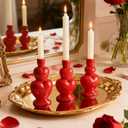 WDS WONDROUS Taper Candle Holder Set of 3 - Valentine's Day Candlestick Holders Wedding Decor, Red Heart Ceramic Candle Sticks Holders for Table Farmhouse Decor Romantic Housewarming Gift