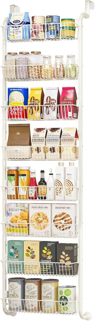 Over the Door Pantry Organizers and Storage, 8-Tier Spice Rack, Home & Kitchen Storage Shelves for Cabinet, Large Capacity Hanging Seasoning Organizer, Laundry Room Organization, White