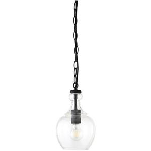 Henn&Hart 7" Wide Pendant with Glass Shade in Blackened Bronze/Clear, Pendant, Flush Mount Ceiling Light Fixture for Kitchen, Living Room