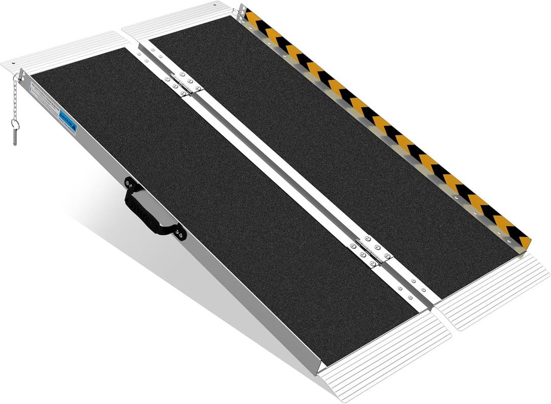 4FT Portable Wheelchair Ramp, Non-Slip Aluminum Folding Handicap Ramp, Ramps for Wheelchairs for Home with Handle, Wheelchair Ramps for Home Steps/Stairs/Threshold/Doorways/Scooter, 600LBS Capacity (4FT (Usable height 4-12 inch))