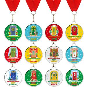 Cholemy 12 Pcs Christmas Medal Awards 2'' 12 Style Christmas Contest Prizes Medals for Xmas Decorating Party Ornament Supply