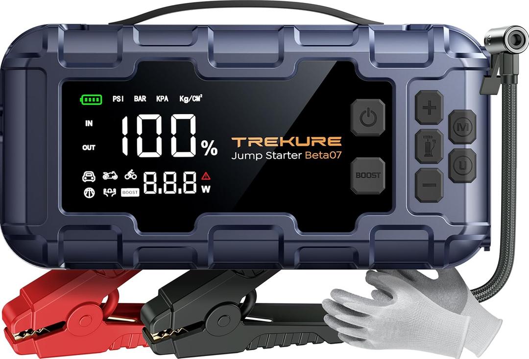 10-in-1 Car Battery Jump Starter with Air Compressor 6000A 160PSI 45W Charger, Jump Starter Jump Box (All Gas 12L Diesel), Car Battery Jumper Starter Portable Jumper Cables, Gloves, Lights