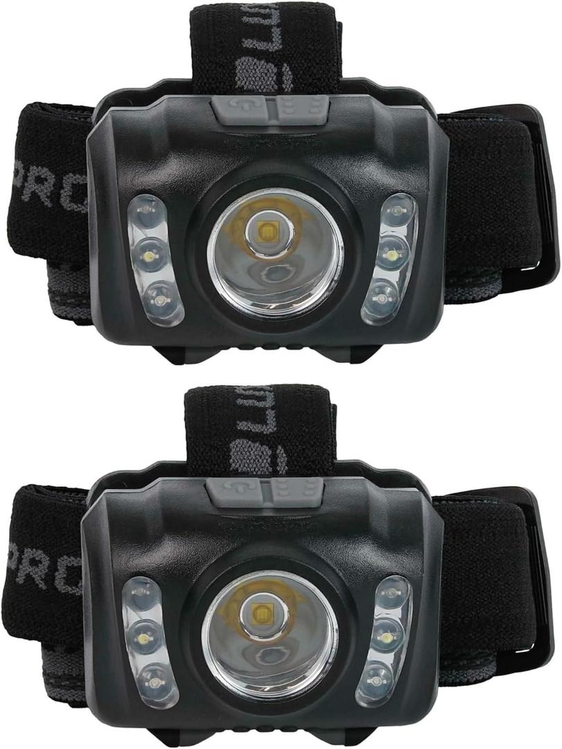 LUXPRO LP345V2 LED Headlamp - Bright 300 Lumen Head Lamp for Outdoors, Camping & Hiking - 6 Light Modes White, Green & Red Light - IPX4 Waterproof - Adjustable Headband - Batteries Included - 2 Pack