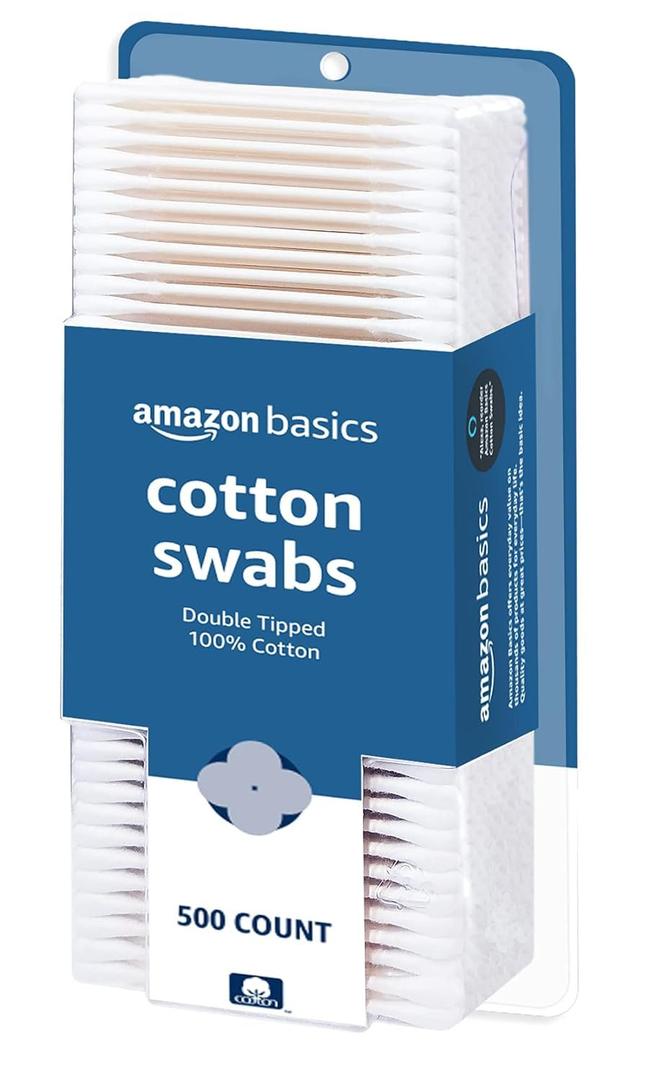 Amazon Basics Double-Tipped Cotton Swabs for Personal Hygiene and Baby Care, Cotton, Versatile, Baby Safe, 500 Count