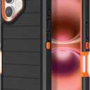 for iPhone 16 Case Heavy Duty 3-Layer[Shockproof][Dropproof][Dust-Proof] Military Grade Rugged Full Body Protection Cover Case for Apple iPhone 16 5G 6.1 inch,Black/Orange