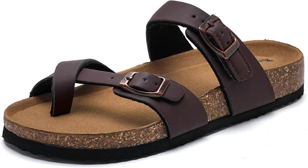 Torotto Boys Girls Sandals with Cork Footbed Adjustable Buckle Casual Flip Flops Sandals Open Toes Flat for Kids Toddler (13.5 Little Kid, Brown)